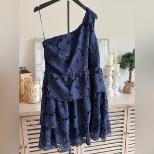 Layered With Love One-Shoulder Navy Lace Tiered Dress